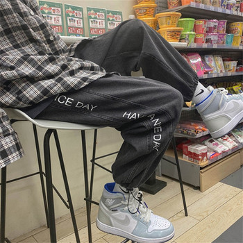 Пролет Лято Черни сини широки дънки Мъжки Streetwear Дънкови джоггери Ежедневни памучни харем панталони Джинкови панталони Jogger дънки мъжки