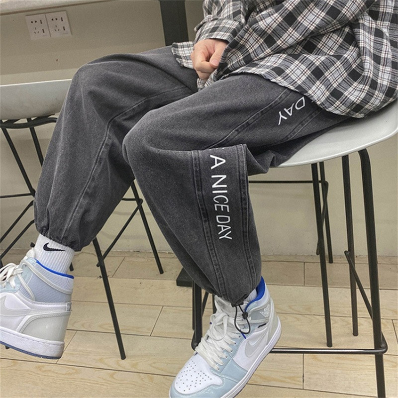 Proljeće Ljeto Crne Plave široke traperice Muškarci Streetwear Denim Joggers Ležerne pamučne harem hlače Jeans Hlače jogger jeans muške