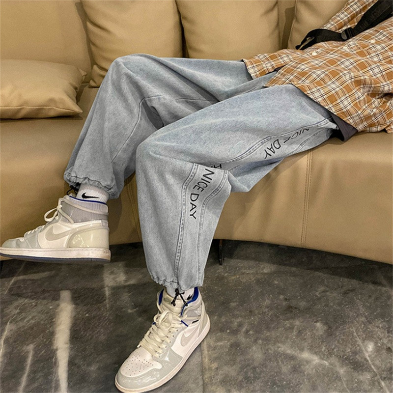 Proljeće Ljeto Crne Plave široke traperice Muškarci Streetwear Denim Joggers Ležerne pamučne harem hlače Jeans Hlače jogger jeans muške