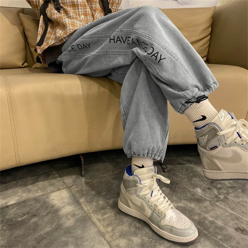 Proljeće Ljeto Crne Plave široke traperice Muškarci Streetwear Denim Joggers Ležerne pamučne harem hlače Jeans Hlače jogger jeans muške