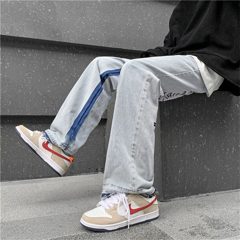 2022. Europski muški traperice Neutralne traper hlače širokih nogavica Široke ravne traperice s printom slova Vrećaste muške traperice Ležerne široke hip hop hlače