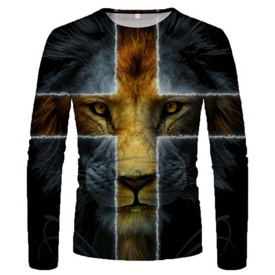 3D-värviline graafiline prinditud pikkade varrukatega T-särgid meestele Sügissport Suuremõõtmelised t-särgid Topid Vabaaja särgid Rõivad Rõivad