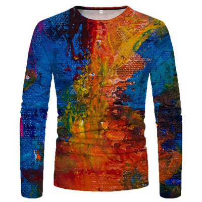 3D-värviline graafiline prinditud pikkade varrukatega T-särgid meestele Sügissport Suuremõõtmelised t-särgid Topid Vabaaja särgid Rõivad Rõivad