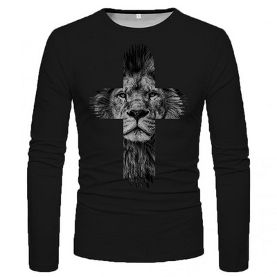 3D-värviline graafiline prinditud pikkade varrukatega T-särgid meestele Sügissport Suuremõõtmelised t-särgid Topid Vabaaja särgid Rõivad Rõivad