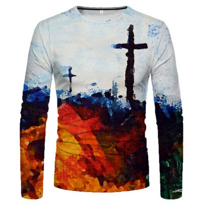 3D-värviline graafiline prinditud pikkade varrukatega T-särgid meestele Sügissport Suuremõõtmelised t-särgid Topid Vabaaja särgid Rõivad Rõivad