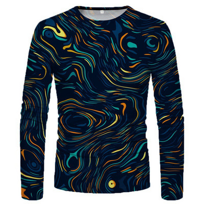 3D-värviline graafiline prinditud pikkade varrukatega T-särgid meestele Sügissport Suuremõõtmelised t-särgid Topid Vabaaja särgid Rõivad Rõivad