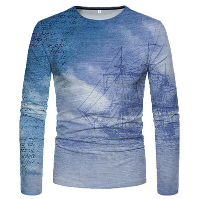 3D-värviline graafiline prinditud pikkade varrukatega T-särgid meestele Sügissport Suuremõõtmelised t-särgid Topid Vabaaja särgid Rõivad Rõivad