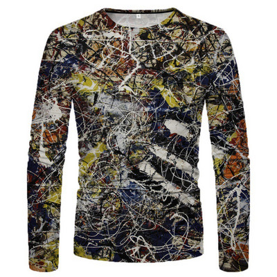 3D-värviline graafiline prinditud pikkade varrukatega T-särgid meestele Sügissport Suuremõõtmelised t-särgid Topid Vabaaja särgid Rõivad Rõivad