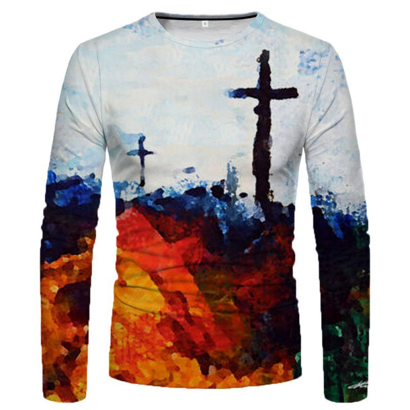 3D-värviline graafiline prinditud pikkade varrukatega T-särgid meestele Sügissport Suuremõõtmelised t-särgid Topid Vabaaja särgid Rõivad Rõivad