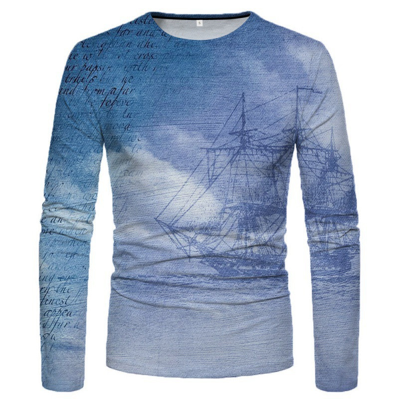 3D-värviline graafiline prinditud pikkade varrukatega T-särgid meestele Sügissport Suuremõõtmelised t-särgid Topid Vabaaja särgid Rõivad Rõivad