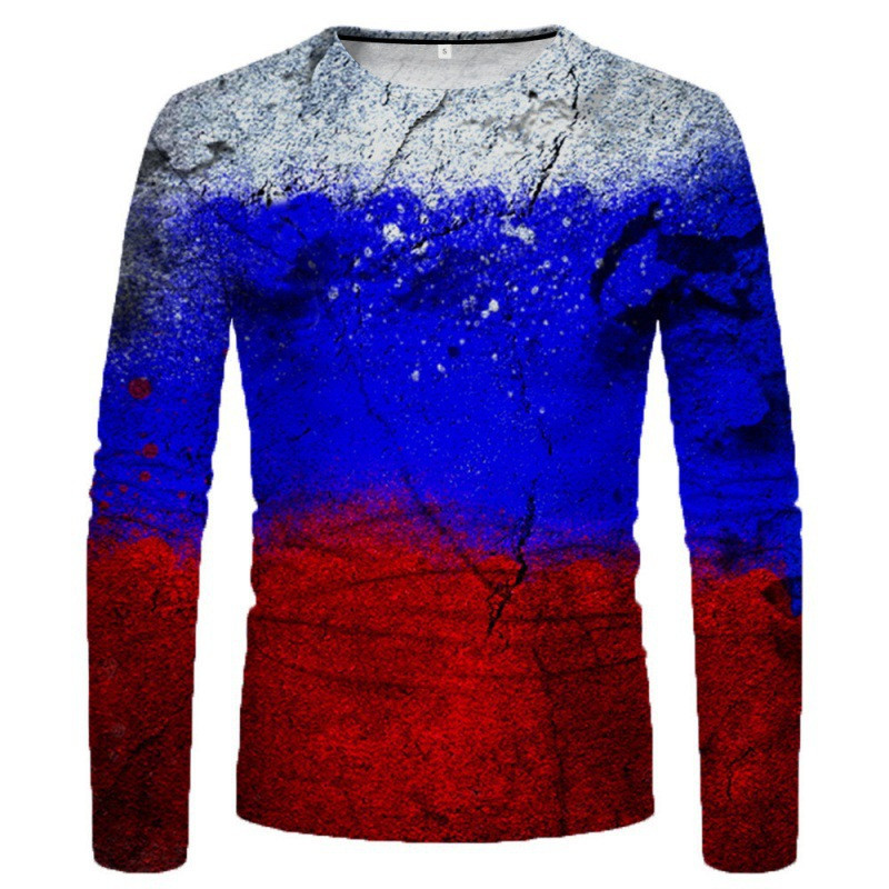 3D-värviline graafiline prinditud pikkade varrukatega T-särgid meestele Sügissport Suuremõõtmelised t-särgid Topid Vabaaja särgid Rõivad Rõivad