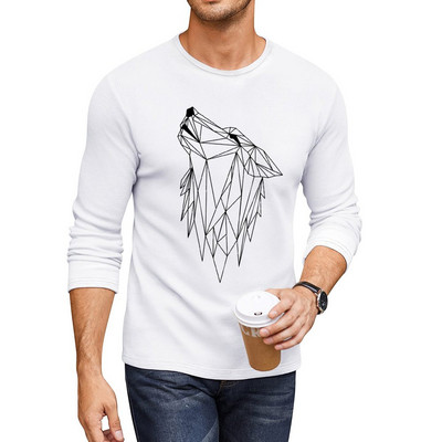 Nova duga majica s dugim rukavima s vukom, muške majice, grafičke majice, crne muške majice