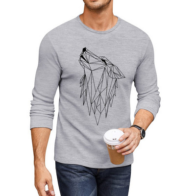 Nova duga majica s dugim rukavima s vukom, muške majice, grafičke majice, crne muške majice