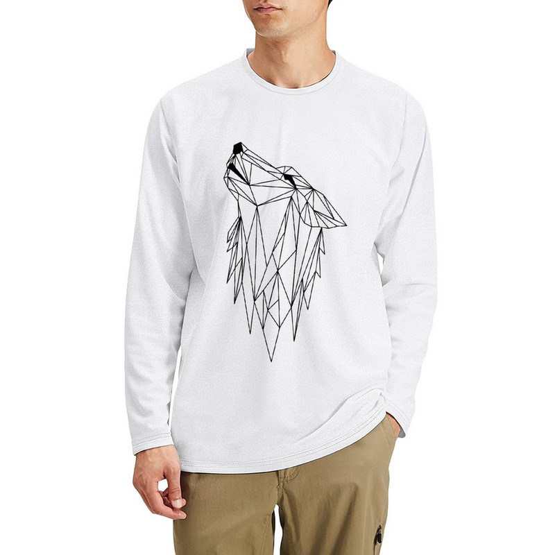 Nova duga majica s dugim rukavima s vukom, muške majice, grafičke majice, crne muške majice