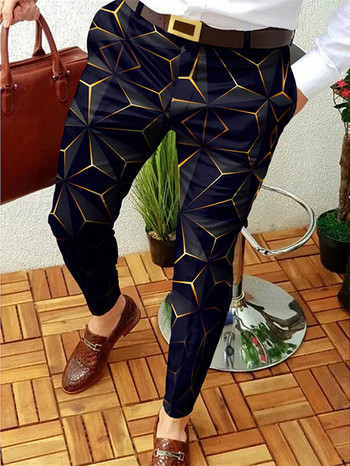 Мъжки бизнес ежедневни панталони Прави дълги панталони с принт с геометрична шарка Мъжки пролетни есенни модни улични дрехи Мъжки дрехи