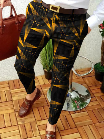 Ανδρικά επαγγελματικά casual παντελόνια με γεωμετρικό μοτίβο εκτύπωση ίσιο μακρύ παντελόνι Ανδρικό άνοιξη φθινόπωρο μόδα Streetwear Ανδρικά ρούχα