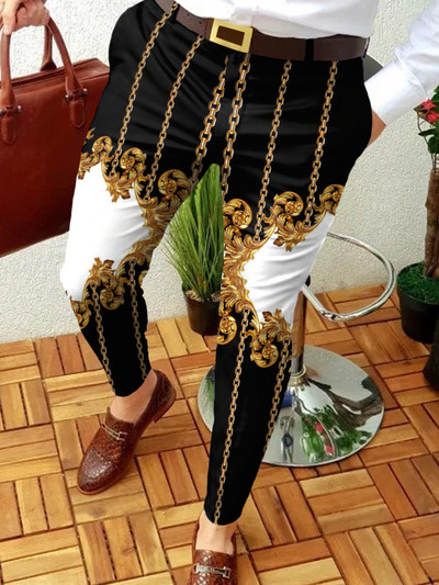 Muške poslovne ležerne hlače s printom geometrijskog uzorka ravne duge hlače muška moda proljeće jesen ulična muška odjeća