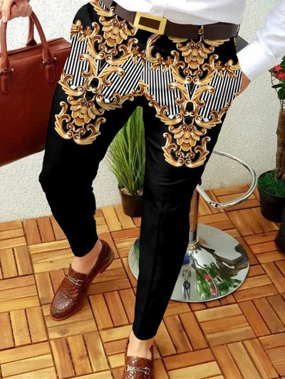 Muške poslovne ležerne hlače s printom geometrijskog uzorka ravne duge hlače muška moda proljeće jesen ulična muška odjeća