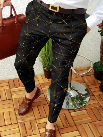 Muške poslovne ležerne hlače s printom geometrijskog uzorka ravne duge hlače muška moda proljeće jesen ulična muška odjeća