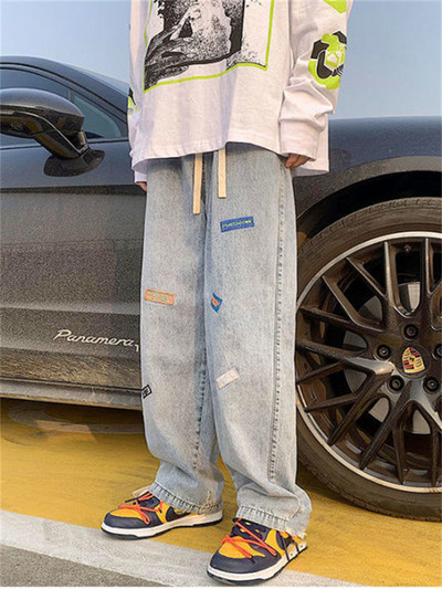 Muške traper hlače Modne široke traperice širokih nogavica Ležerna ulična odjeća Hlače s otisnutim križem traperice Hlače široke muške traperice