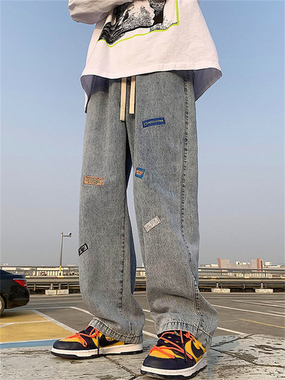 Muške traper hlače Modne široke traperice širokih nogavica Ležerna ulična odjeća Hlače s otisnutim križem traperice Hlače široke muške traperice