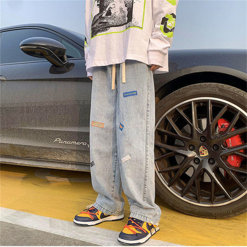 Muške traper hlače Modne široke traperice širokih nogavica Ležerna ulična odjeća Hlače s otisnutim križem traperice Hlače široke muške traperice