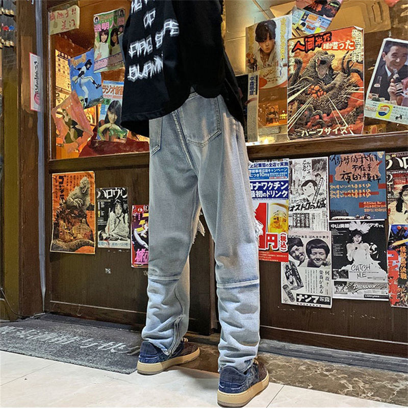 Struk Indijski orah Print Letter Pactchwork Poderane traperice Hlače Muška ulična odjeća Ravne isprane retro muške traperice Ležerne traper hlače