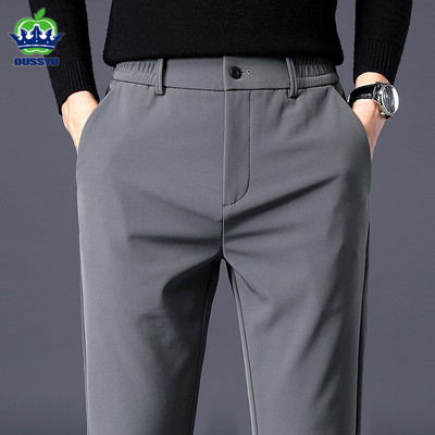 Pantaloni casual pentru bărbați, toamnă, iarnă, de afaceri, stretch, slim fit, cu talie elastică, Jogger coreean clasic, gros, negru, gri, pentru bărbați