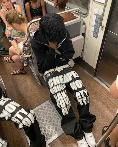 Y2k džinsai Hiphopo raidėmis margintos juodos kelnės, vyriškos, moteriškos, 2023 m. naujos mados punk laisvos tiesios plačios kelnės gatvės apranga