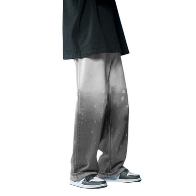 Nove jesenske muške traper hlače širokih nogavica u korejskom stilu, ravne svijetloplave široke traperice, studentske hlače s elastičnim strukom, muške crno sive