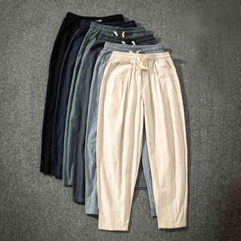 Καλοκαιρινό ανδρικό παντελόνι 2023 Βαμβακερό λινά μόδα Λεπτό μαλακό καθημερινό παντελόνι που αναπνέει Φαρδύ σορτς ίσιο παντελόνι Streetwear