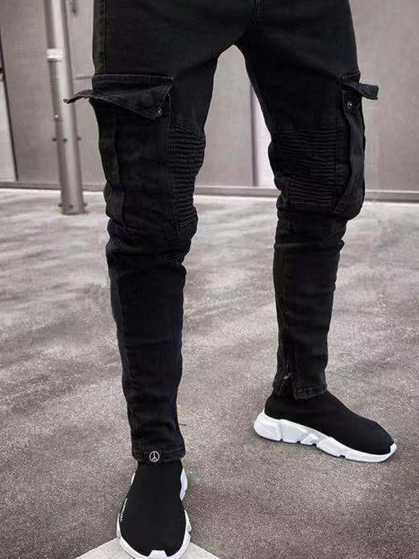 Muške crne uske traperice Visokokvalitetne muške pencil hlače Ležerne traperice Muška ulična odjeća Omladinska muška odjeća Motociklističke duge traper hlače