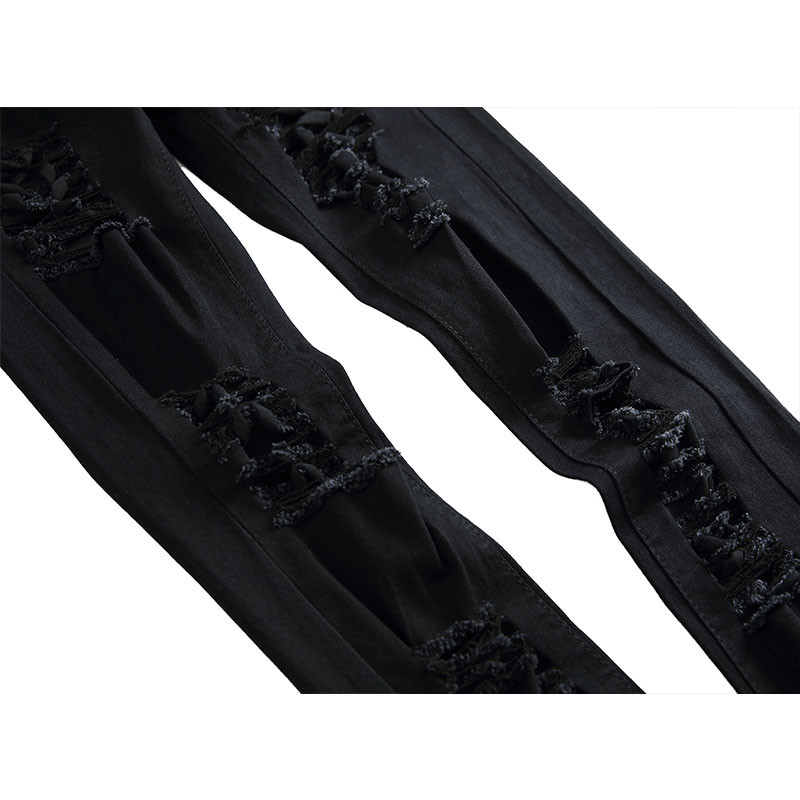 Uued mustad sirge augu hävitamise püksid Distressed teksad Meeste moedisainer Stretch vabaaja teksapüksid meeste suur suurus