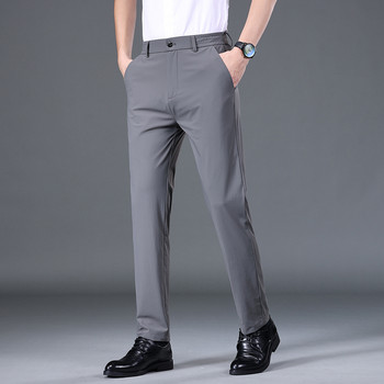 Летни добри еластични гладки панталони Мъжки бизнес ластик на талията Корейски класически тънък черен сив син Марков ежедневен костюм Панталони Мъжки