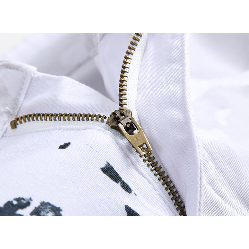 Meeste valged Euroopa ja Ameerika trükitud teksapüksid, suures suuruses distressed Slim Fit vabaaja sirged teksapüksid, meeste püksid