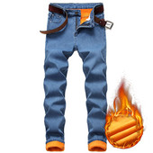 Talvised uued meeste fliisteksad Klassikalised vabaaja venivad striivad sirged teksapüksid meeste ühevärvilised elastsed paksud soojad püksid