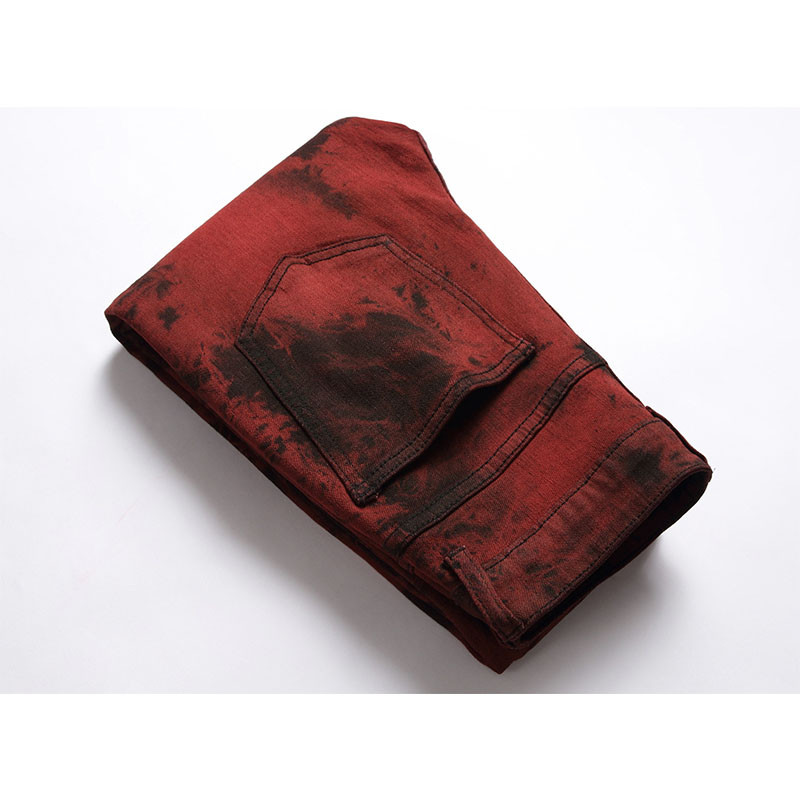 Visokokvalitetne Tie-Dye ležerne traperice Muške ciglasto crvene ravne traperice Rastezljive traper hlače Uske klasične kaubojske mladićeve traperice