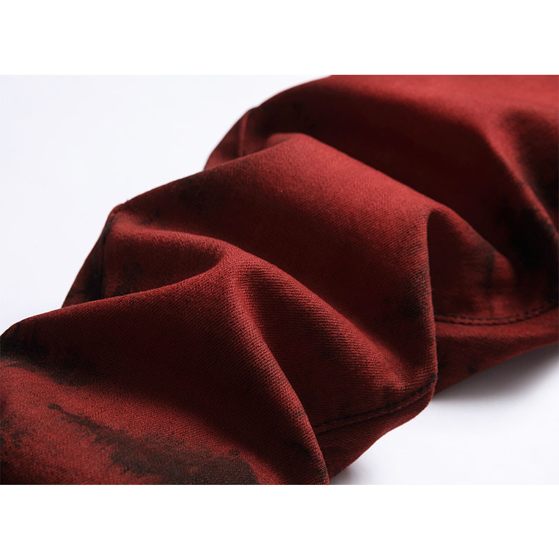 Visokokvalitetne Tie-Dye ležerne traperice Muške ciglasto crvene ravne traperice Rastezljive traper hlače Uske klasične kaubojske mladićeve traperice