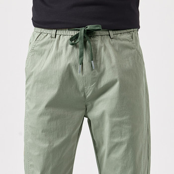 Μάρκα OUSSYU Φθινοπωρινό βαμβακερό παντελόνι με μήκος μέχρι τον αστράγαλο Ανδρικό με χοντρό κορδόνι Άνετο κορεάτικο μονόχρωμο ανοιχτό πράσινο παντελόνι Harun αντρικό