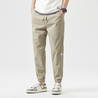 OUSSYU brändi sügispuuvillased pahkluu pikkusega püksid, mehed, paksud nöörid, hubased korea ühevärvilised helerohelised vabaaja püksid, meesterahvas