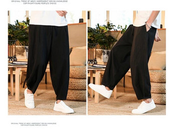 Ιαπωνικό χαλαρό ανδρικό βαμβακερό λινό παντελόνι ανδρικό καλοκαίρι Νέο αναπνεύσιμο μονόχρωμο λινό παντελόνι Fitness Streetwear Plus Size M-5XL