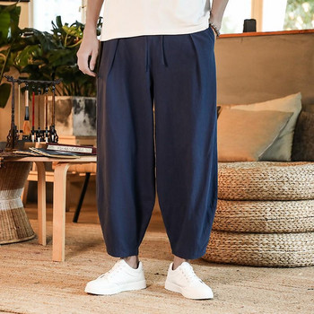 Ιαπωνικό χαλαρό ανδρικό βαμβακερό λινό παντελόνι ανδρικό καλοκαίρι Νέο αναπνεύσιμο μονόχρωμο λινό παντελόνι Fitness Streetwear Plus Size M-5XL