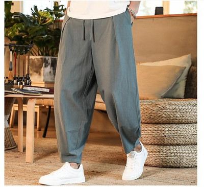 Pantaloni japonezi largi, din bumbac, in, pentru bărbați, de vară, noi, respirabili, de culoare uni, pantaloni de in, îmbrăcăminte de fitness, M-5XL