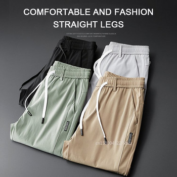 Ανδρικό Stretch παντελόνι Fast Dry Παντελόνι από παγωμένο μεταξωτό παντελόνι μονόχρωμο στη μέση, χαλαρό, αναπνεύσιμο ίσιο, καθημερινό παντελόνι Λεπτό αθλητικό παντελόνι