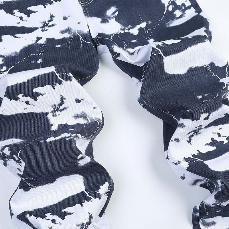 2021. Modne muške traperice s printom Lucky Cloud Lightning Pattern Ravne nogavice Visokokvalitetne Jean Teen Streetwear Hip Hop traper hlače