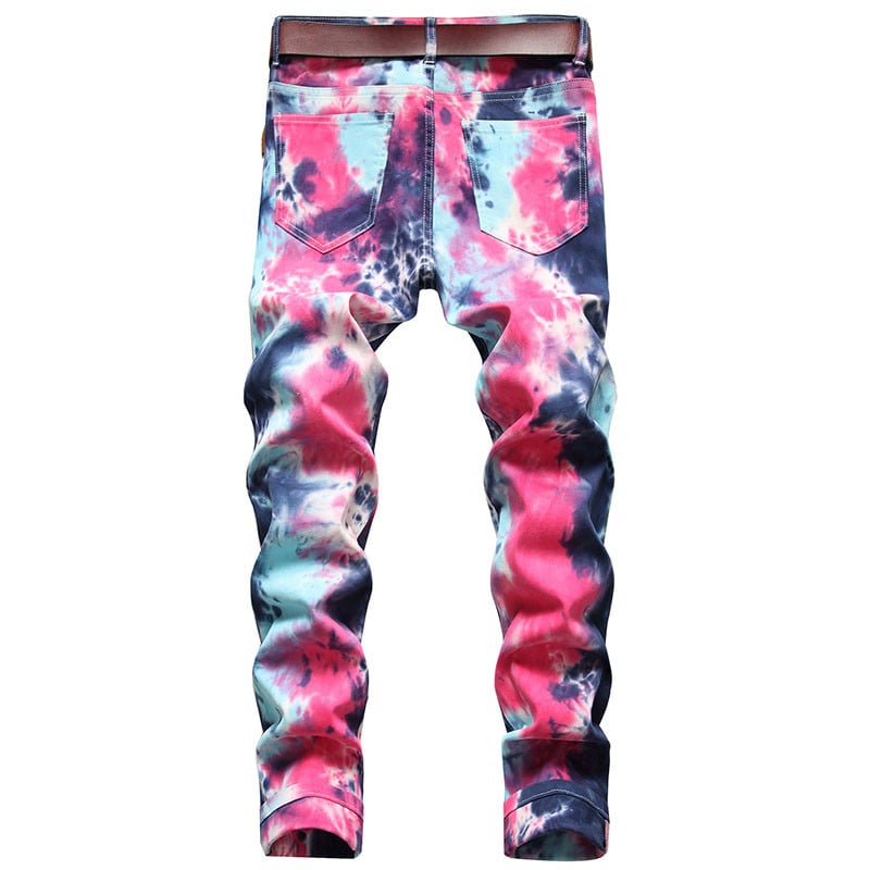 Ευρωπαϊκά και αμερικανικά ανδρικά χιπ χοπ πολύχρωμα τζιν μόδας με ψηφιακή εκτύπωση Τζιν λεπτό ίσιο παντελόνι Stretch παντελόνι