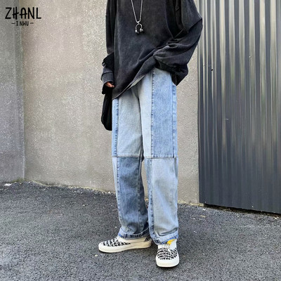 Ανδρικό Wash Splice Casual Straight Beggar Patch Patchwork Τζιν παντελόνι Αντρική μόδα Streetwear Harajuku Loose Hip Hop Τζιν παντελόνι