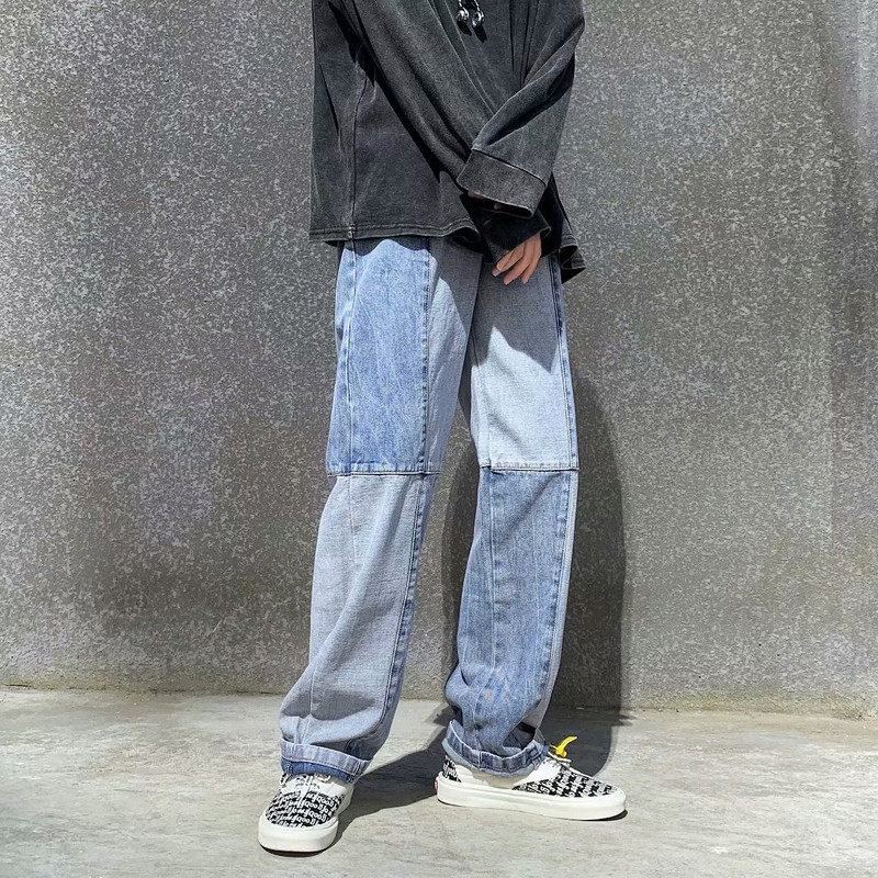 Meeste pesu Splice vabaaja sirge kerjuse plaaster lapiline teksapüksid püksid meeste mood Tänavarõivad Harajuku lahtised hiphopi teksapüksid