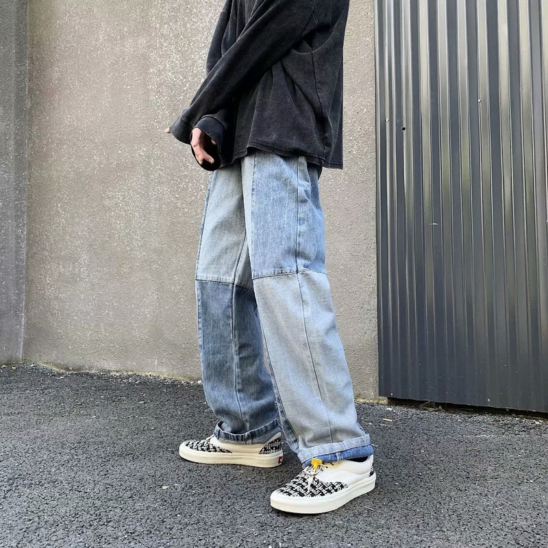 Meeste pesu Splice vabaaja sirge kerjuse plaaster lapiline teksapüksid püksid meeste mood Tänavarõivad Harajuku lahtised hiphopi teksapüksid