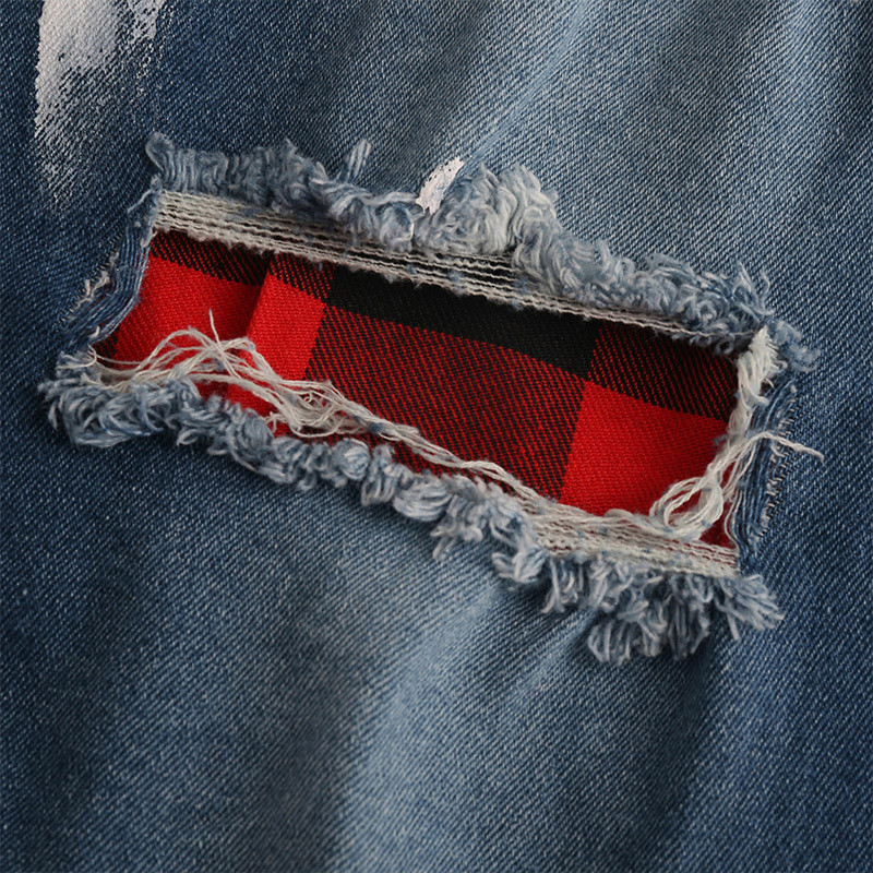 Ανδρικό τζιν με μπογιά Skinny Jeans Sexy Hole Grid Stretch Denim Παντελόνι Casual MAN Ελαστική μέση Patchwork Παντελόνι για τζόκινγκ